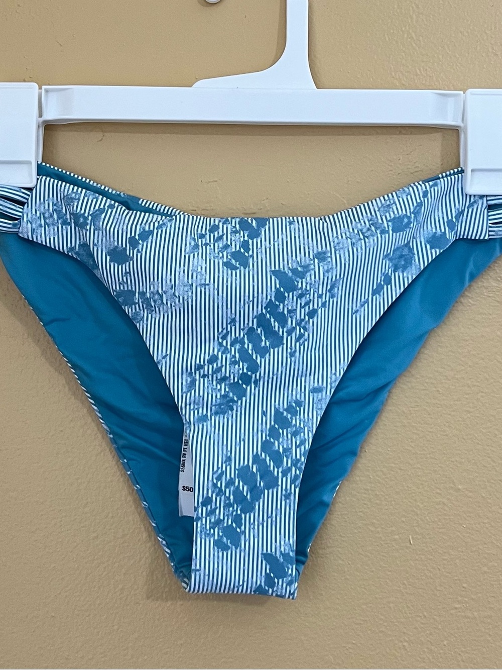 Roxy Sea & Waves Reversible Print Blue & White Stripe Bikini Bottom Size L